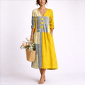 Ingeborg | Damen V-Ausschnitt Patchwork Midi Kleid