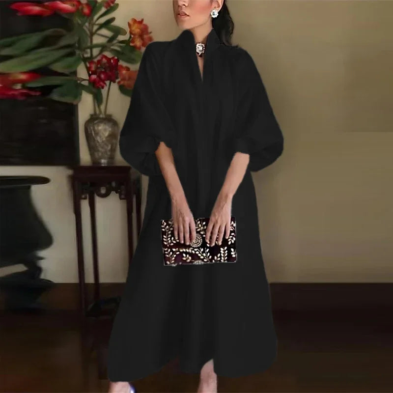 Ingrid | Damen Hochhals Maxikleid Langarm