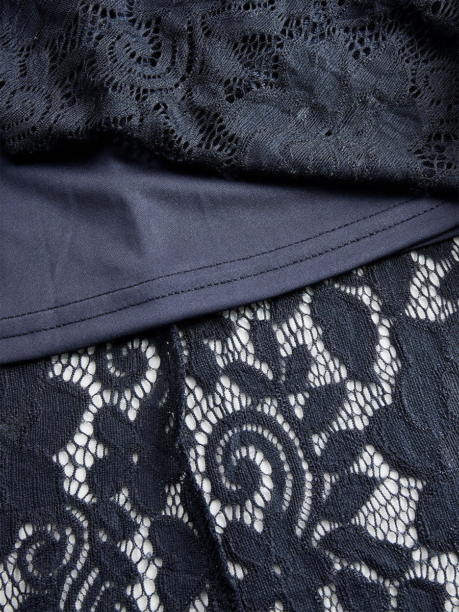 Iphigenia | Damen V-Ausschnitt Langarm Spitzen Midikleid