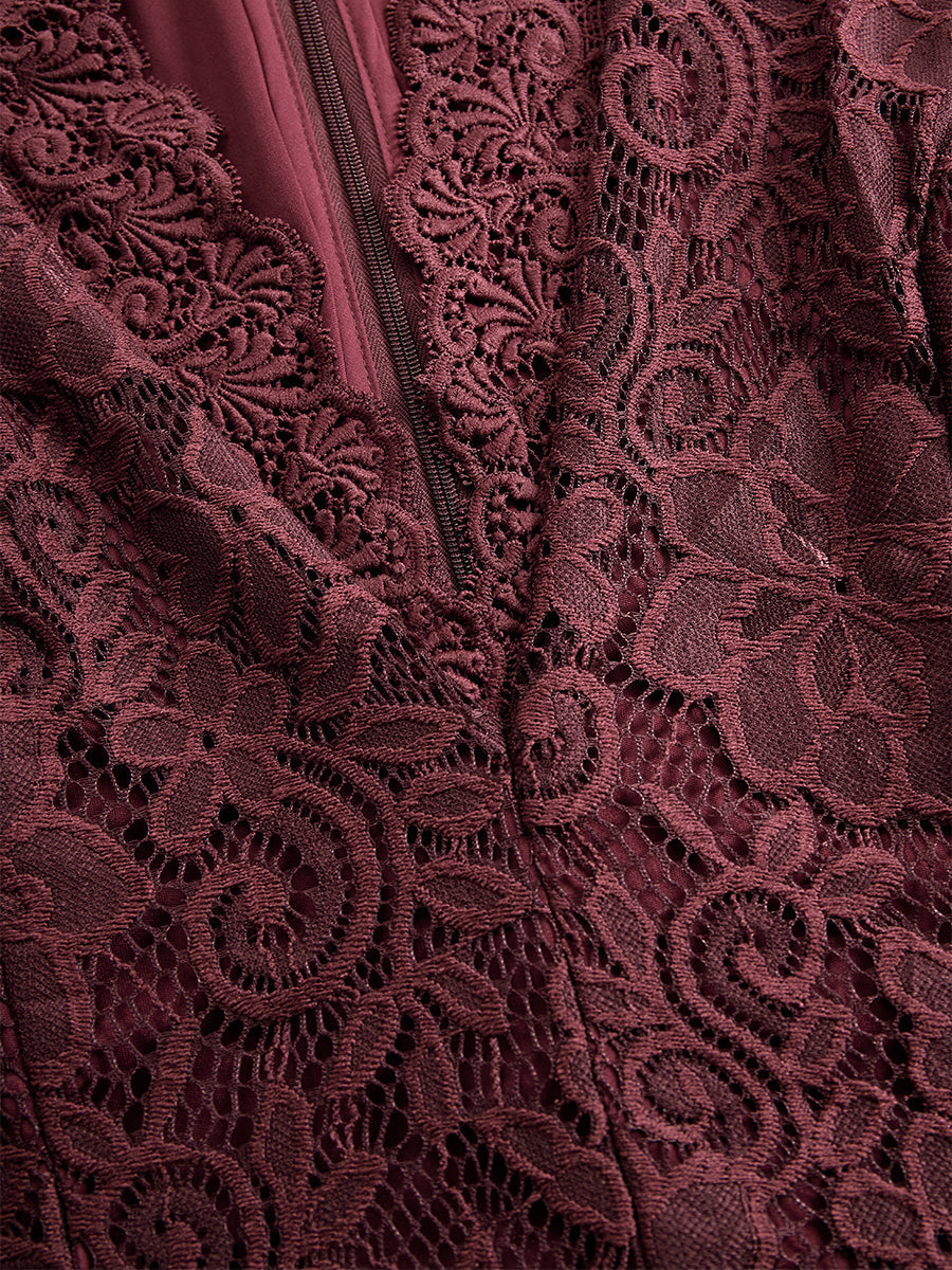 Iphigenia | Damen V-Ausschnitt Langarm Spitzen Midikleid