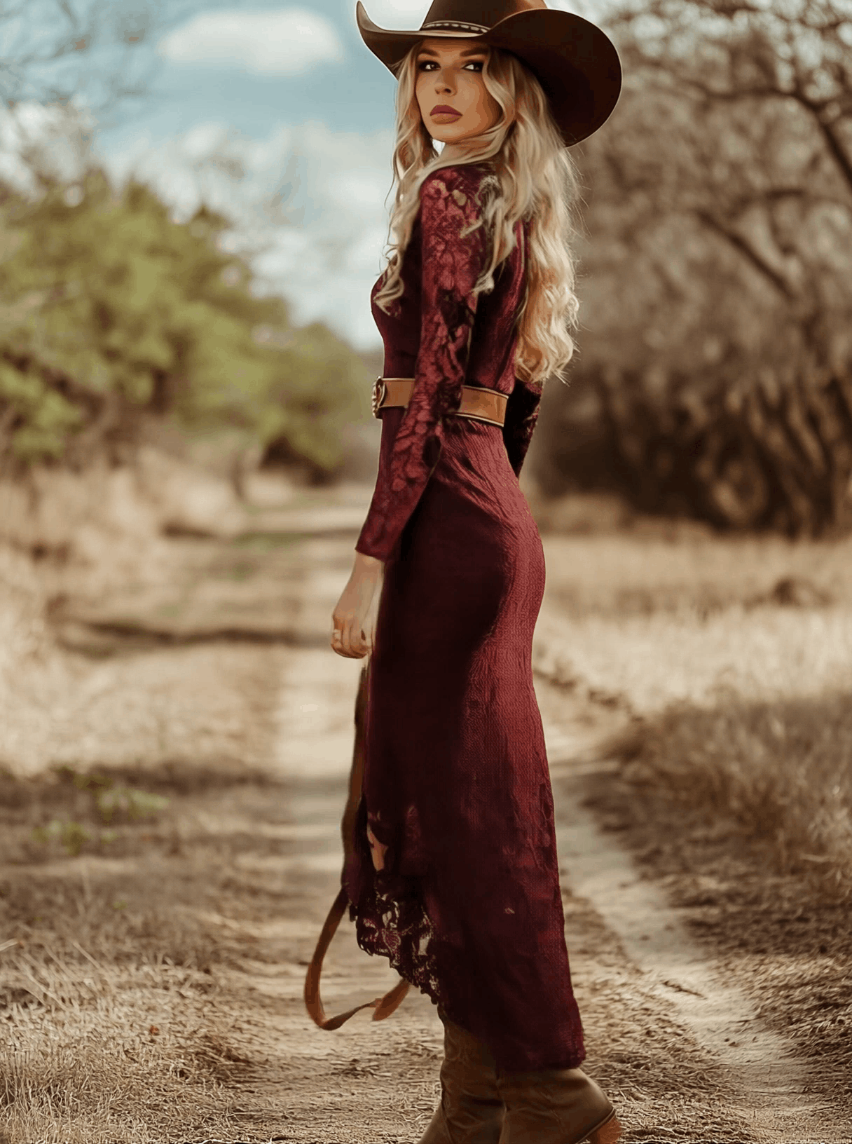 Iphigenia | Damen V-Ausschnitt Langarm Spitzen Midikleid