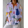 Isa | Damen Mehrfarbige Bluse Mit Hunde Print