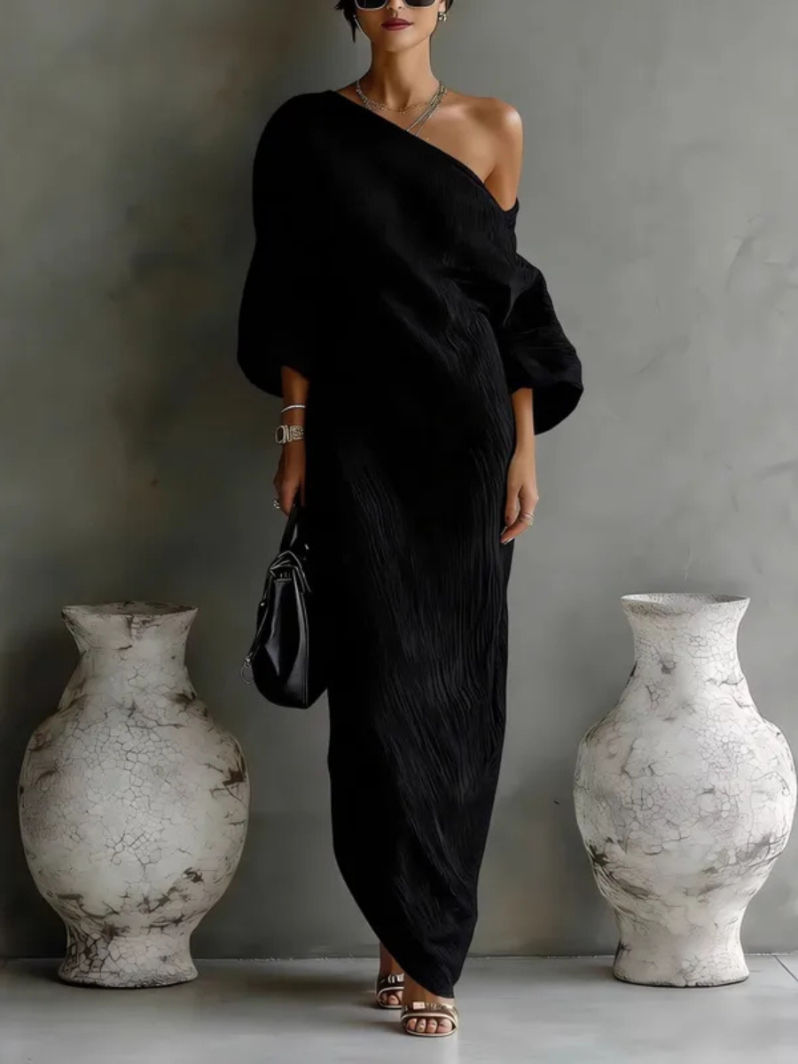 Isadora | Damen Ein-Schulter Langarm Maxikleid
