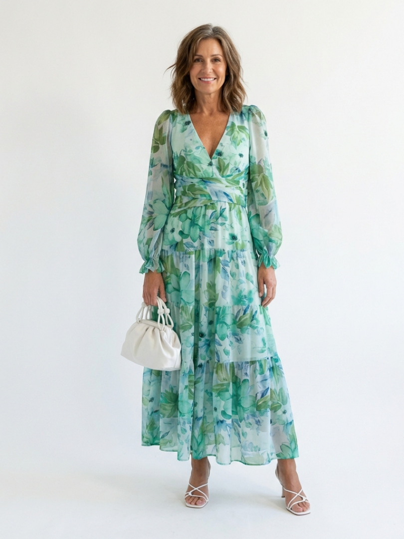 Isolde | Damen Blumenmuster Wickel Maxikleid