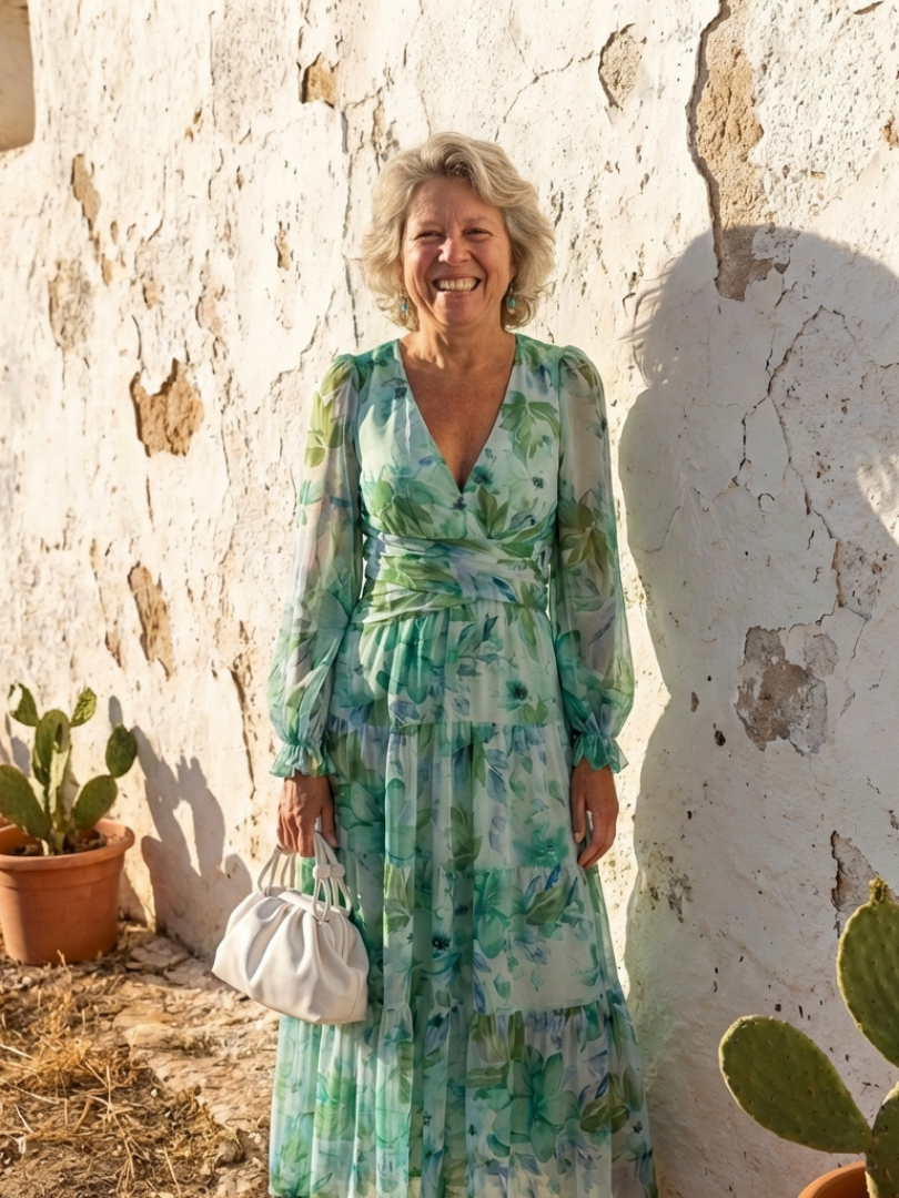 Isolde | Damen Blumenmuster Wickel Maxikleid