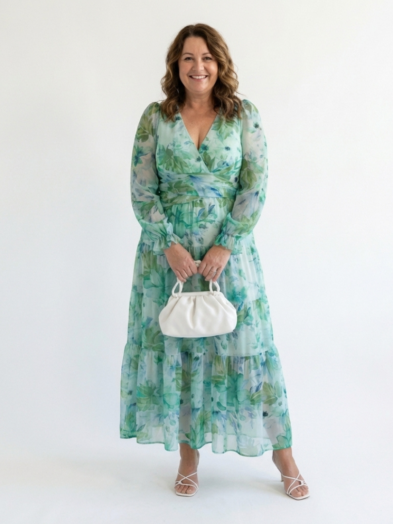 Isolde | Damen Blumenmuster Wickel Maxikleid