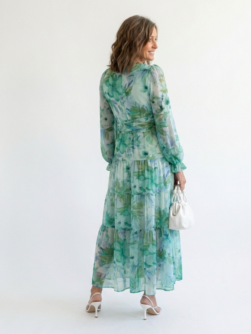Isolde | Damen Blumenmuster Wickel Maxikleid