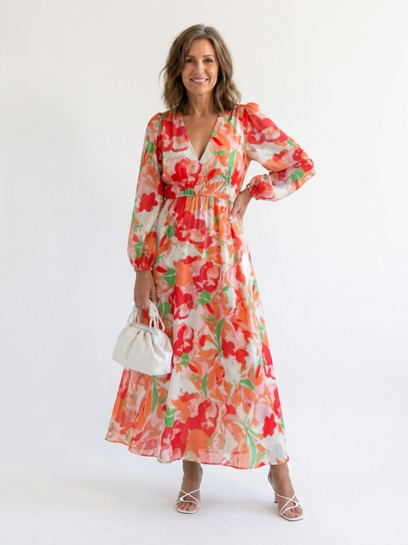 Isolde | Damen Blumenmuster Wickel Maxikleid