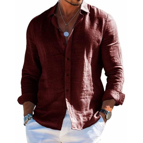 Herren Lässiges Langarmhemd mit Knöpfen und Relaxed Fit