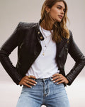 Damen Bikerjacke mit gerippten Ärmeln