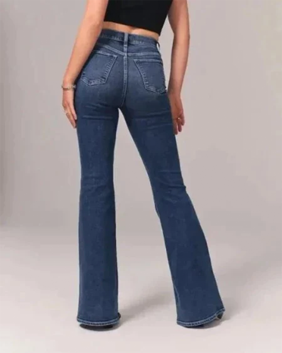 Damen Hochgeschnittene Ausgestellte Jeans
