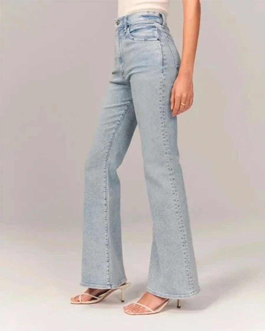 Damen Hochgeschnittene Ausgestellte Jeans