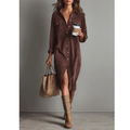 Jacklyn | Damen Midikleid Elegant Langarm Freizeit Casual