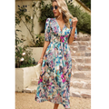 Jasmine | Damen Sommerkleid Floral V-Ausschnitt Midi Elegant