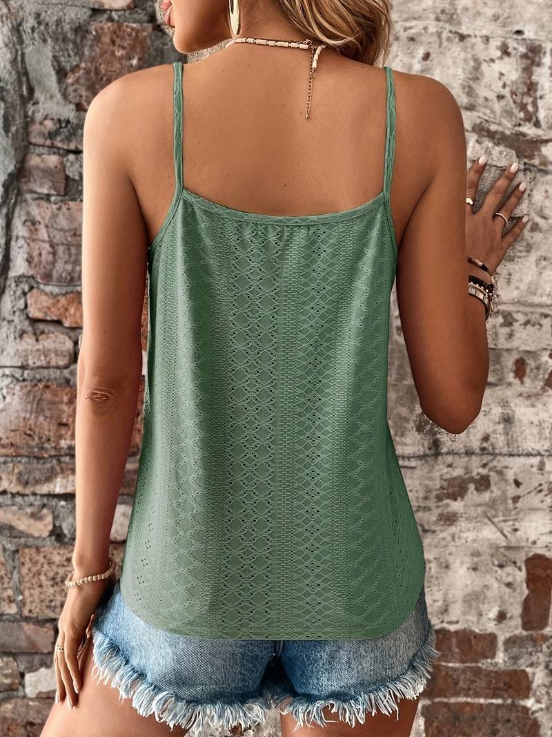 Jolanda | Damen Lochstickerei V-Ausschnitt Top