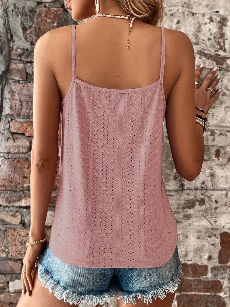 Jolanda | Damen Lochstickerei V-Ausschnitt Top
