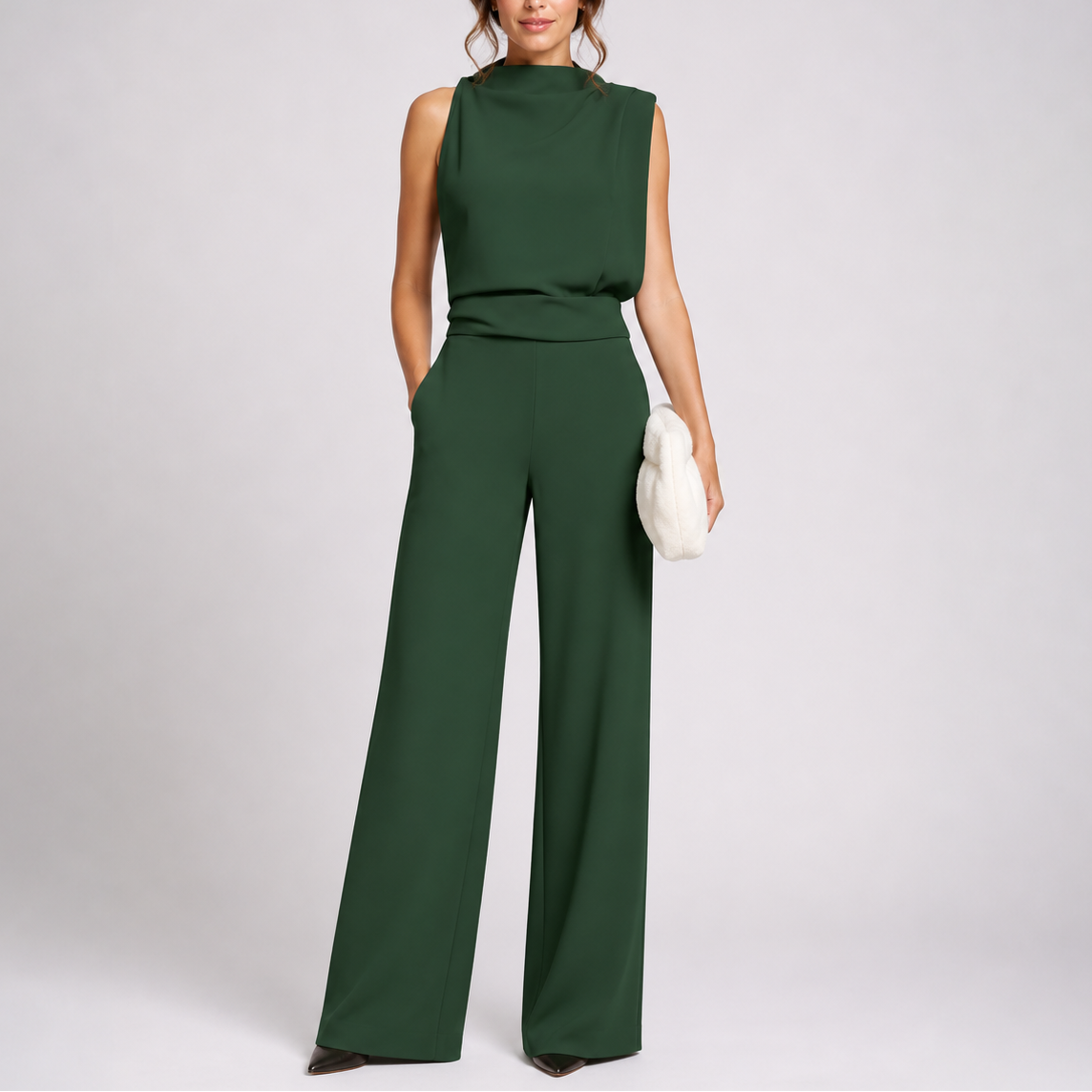 Josefine | Damen Ärmellos Mock Neck Weites Bein Jumpsuit