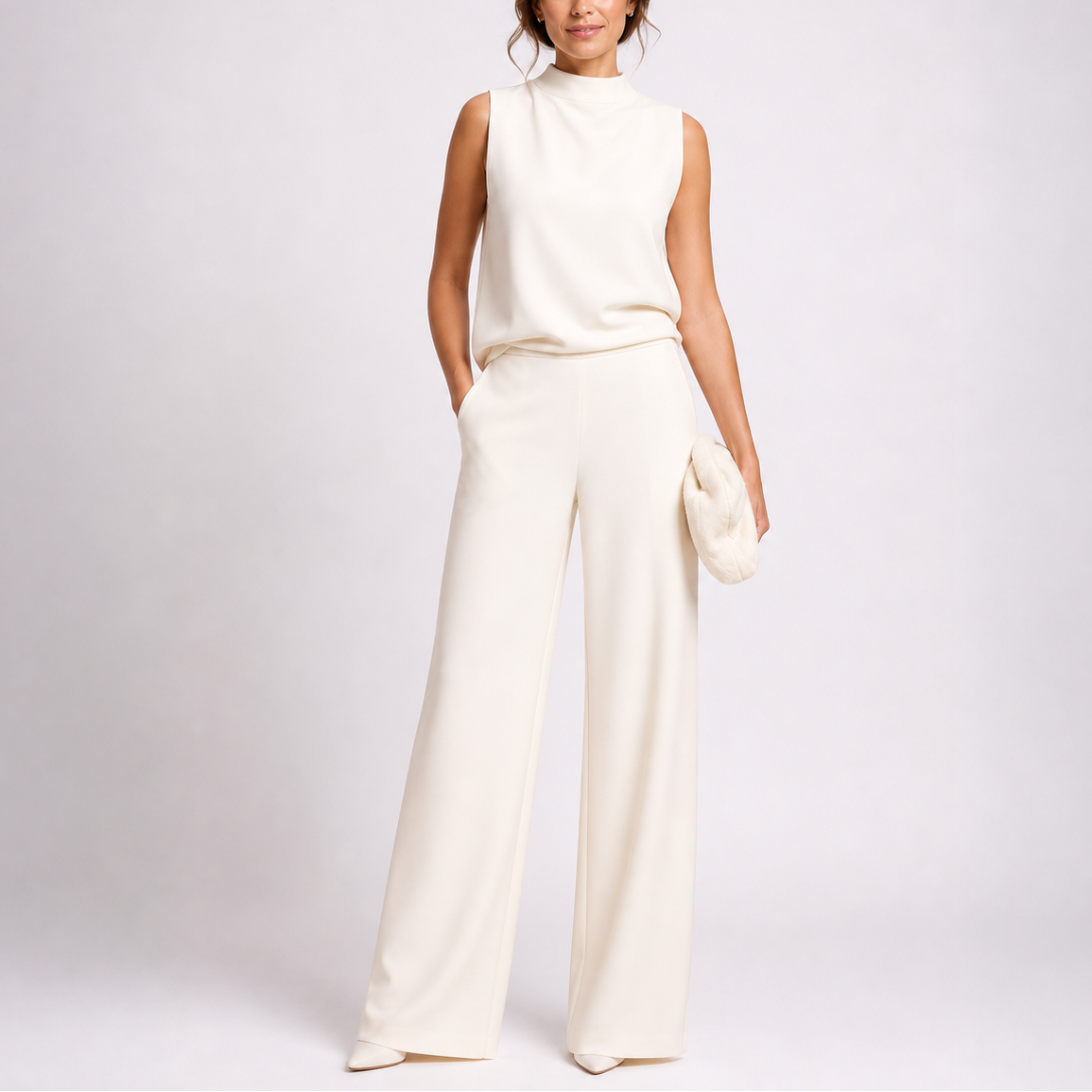 Josefine | Damen Ärmellos Mock Neck Weites Bein Jumpsuit