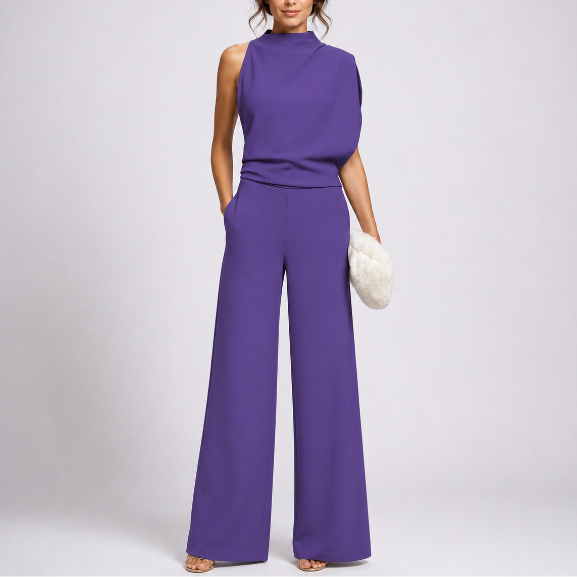 Josefine | Damen Ärmellos Mock Neck Weites Bein Jumpsuit