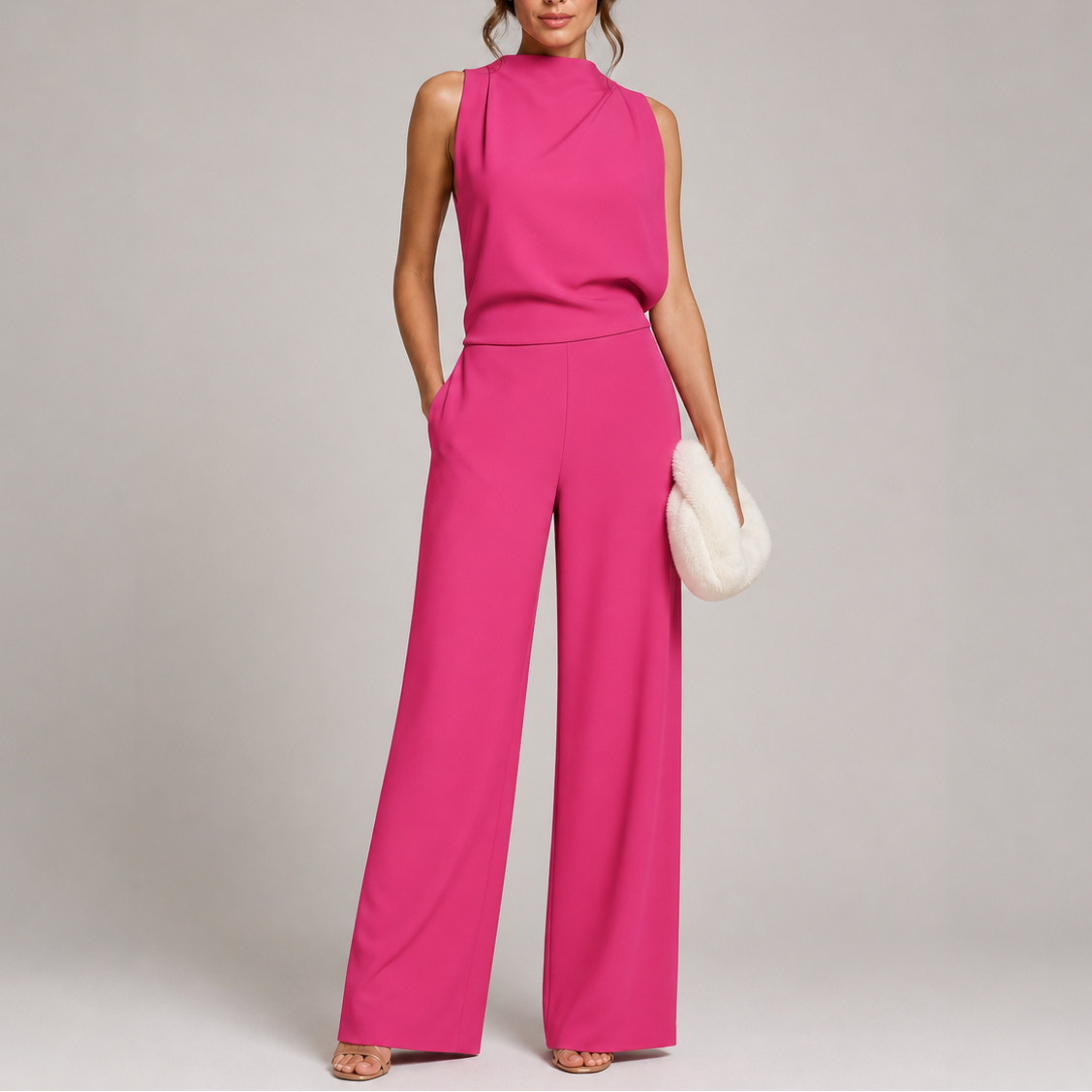 Josefine | Damen Ärmellos Mock Neck Weites Bein Jumpsuit