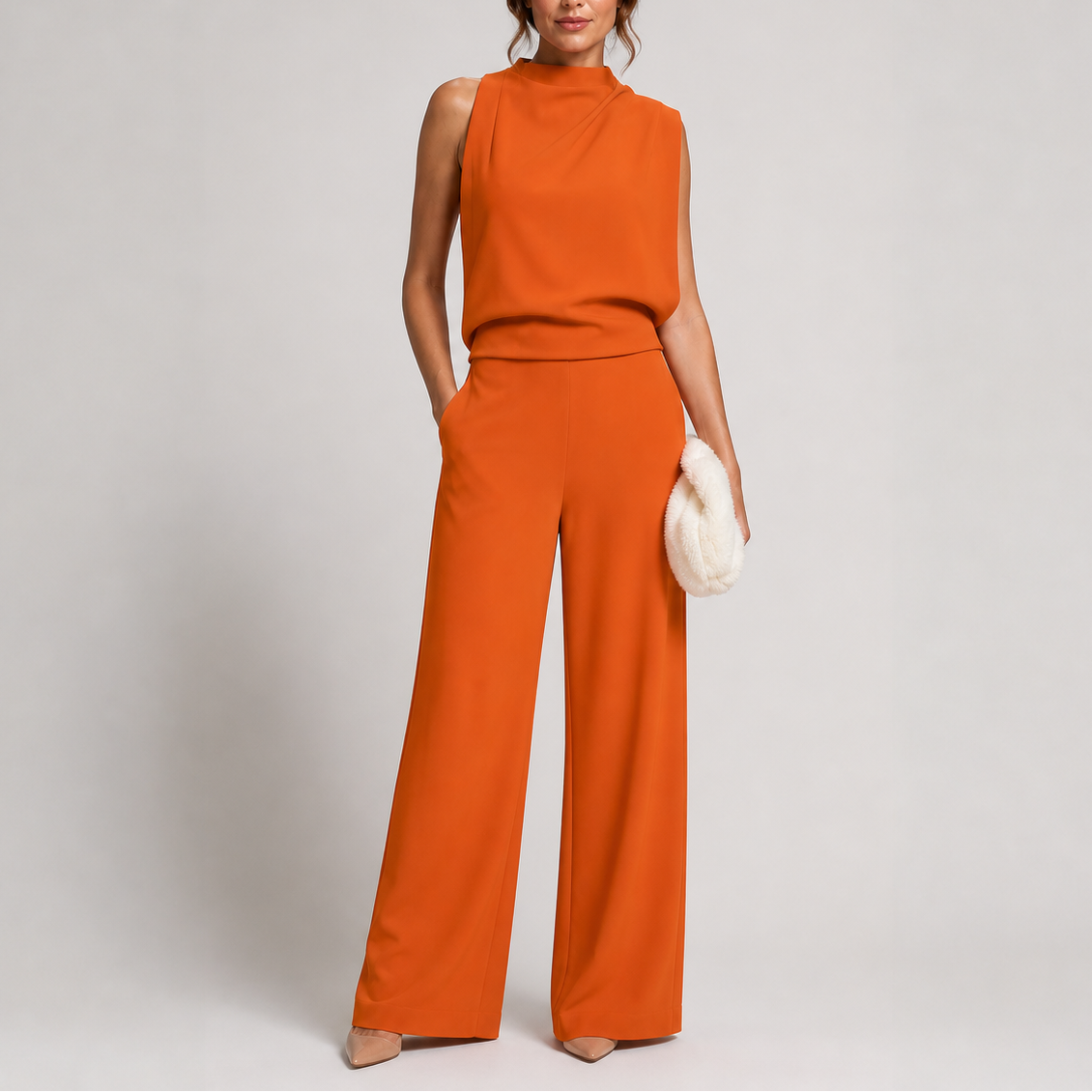 Josefine | Damen Ärmellos Mock Neck Weites Bein Jumpsuit