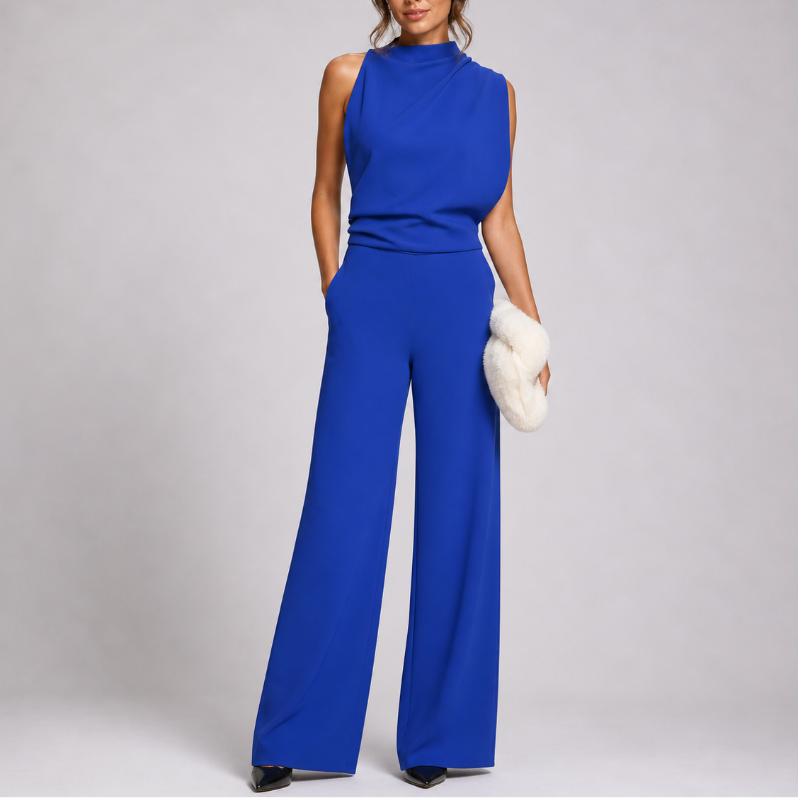 Josefine | Damen Ärmellos Mock Neck Weites Bein Jumpsuit