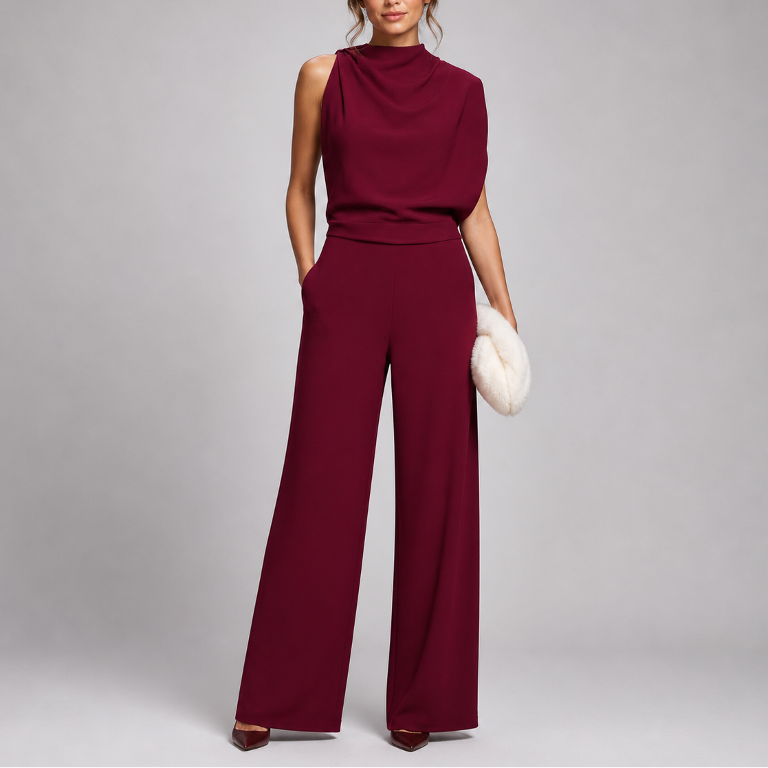 Josefine | Damen Ärmellos Mock Neck Weites Bein Jumpsuit
