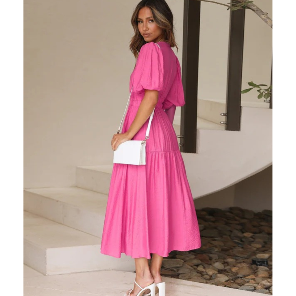Josepha | Damen Elegantes Midikleid Mit Puffärmeln
