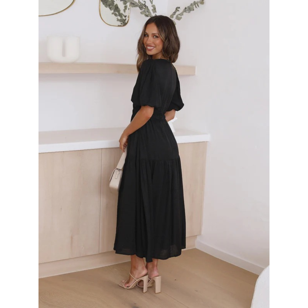 Josepha | Damen Elegantes Midikleid Mit Puffärmeln