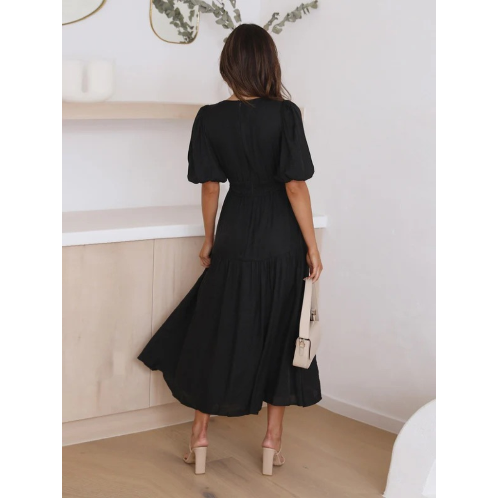 Josepha | Damen Elegantes Midikleid Mit Puffärmeln