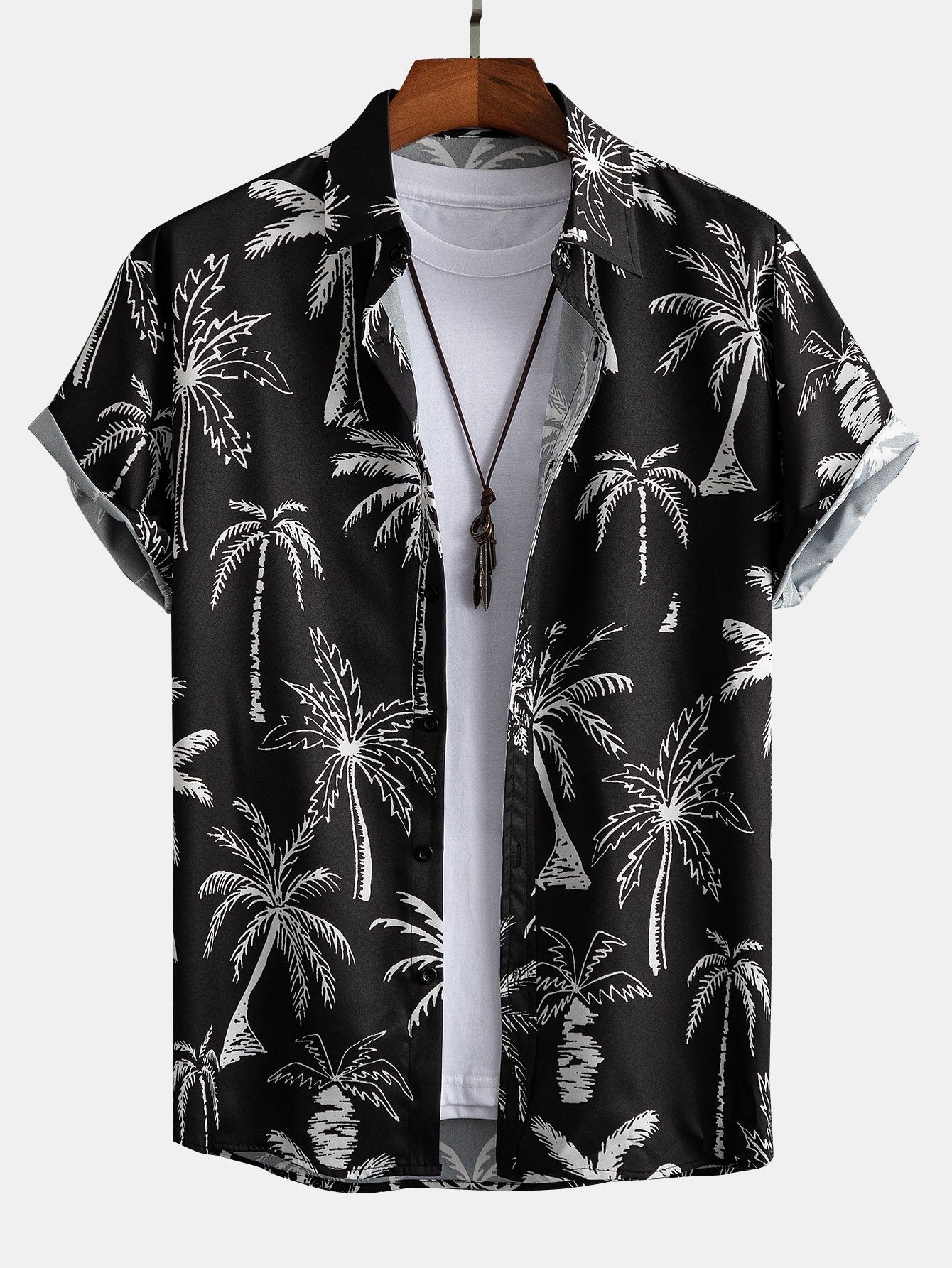 Palm Tree Print Hemd mit Knöpfen & Badeshorts