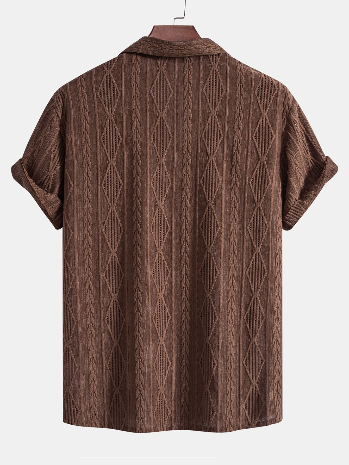 Geometrisches Jacquard Eyelet Cuban Hemd & Shorts aus Leinen-Baumwoll-Mischung