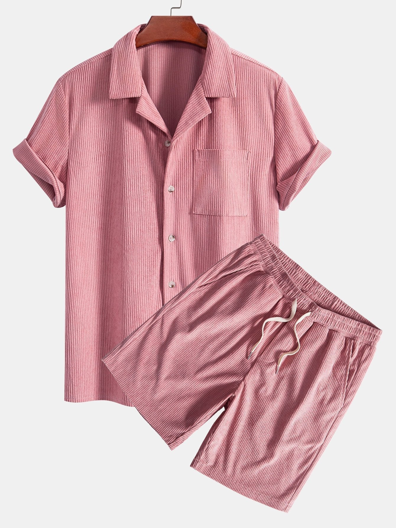 Kurzärmeliges Corduroy Kubanisches Hemd & Shorts