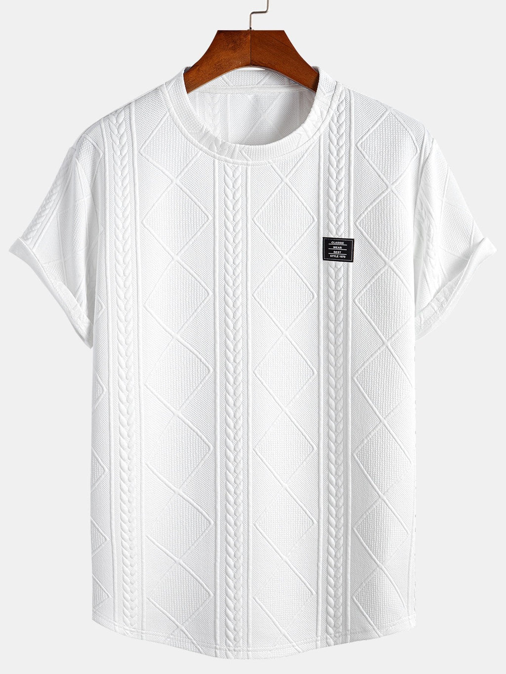 Kurzärmeliges geometrisches Jacquard-T-Shirt mit abgerundetem Saum & Shorts