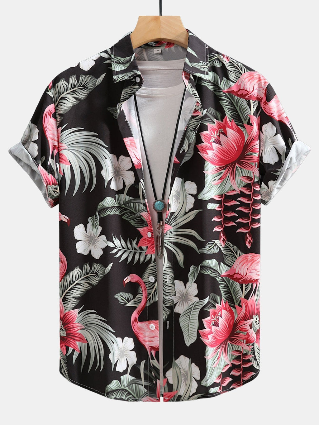 Flamingo-Blumenmuster Hemd mit Knopfleiste und Shorts zum Schwimmen