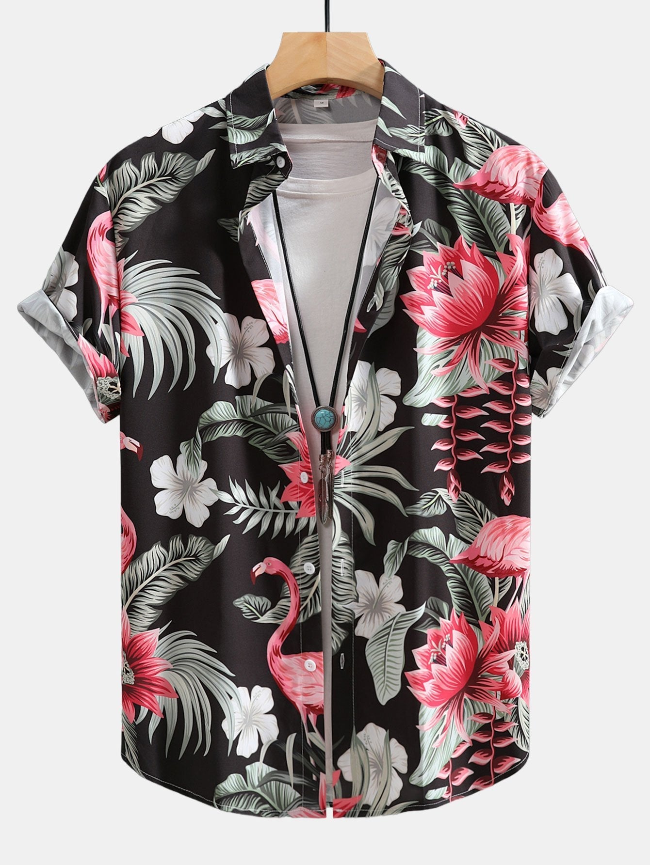 Flamingo-Blumenmuster Hemd mit Knopfleiste und Shorts zum Schwimmen