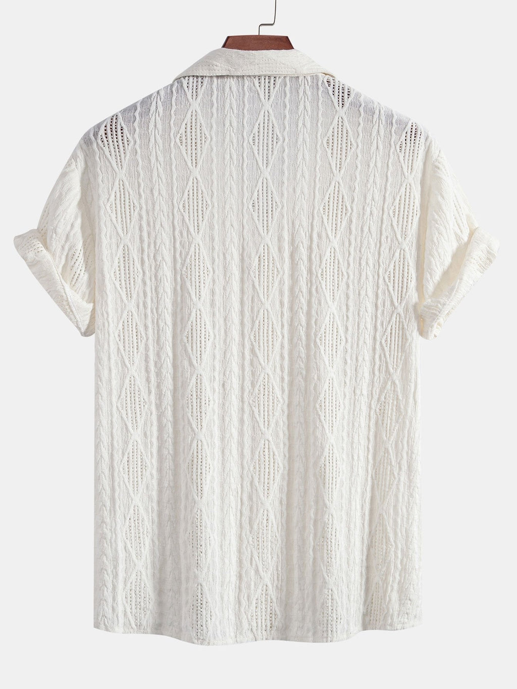 Geometrisches Jacquard Eyelet Cuban Hemd & Shorts aus Leinen-Baumwoll-Mischung