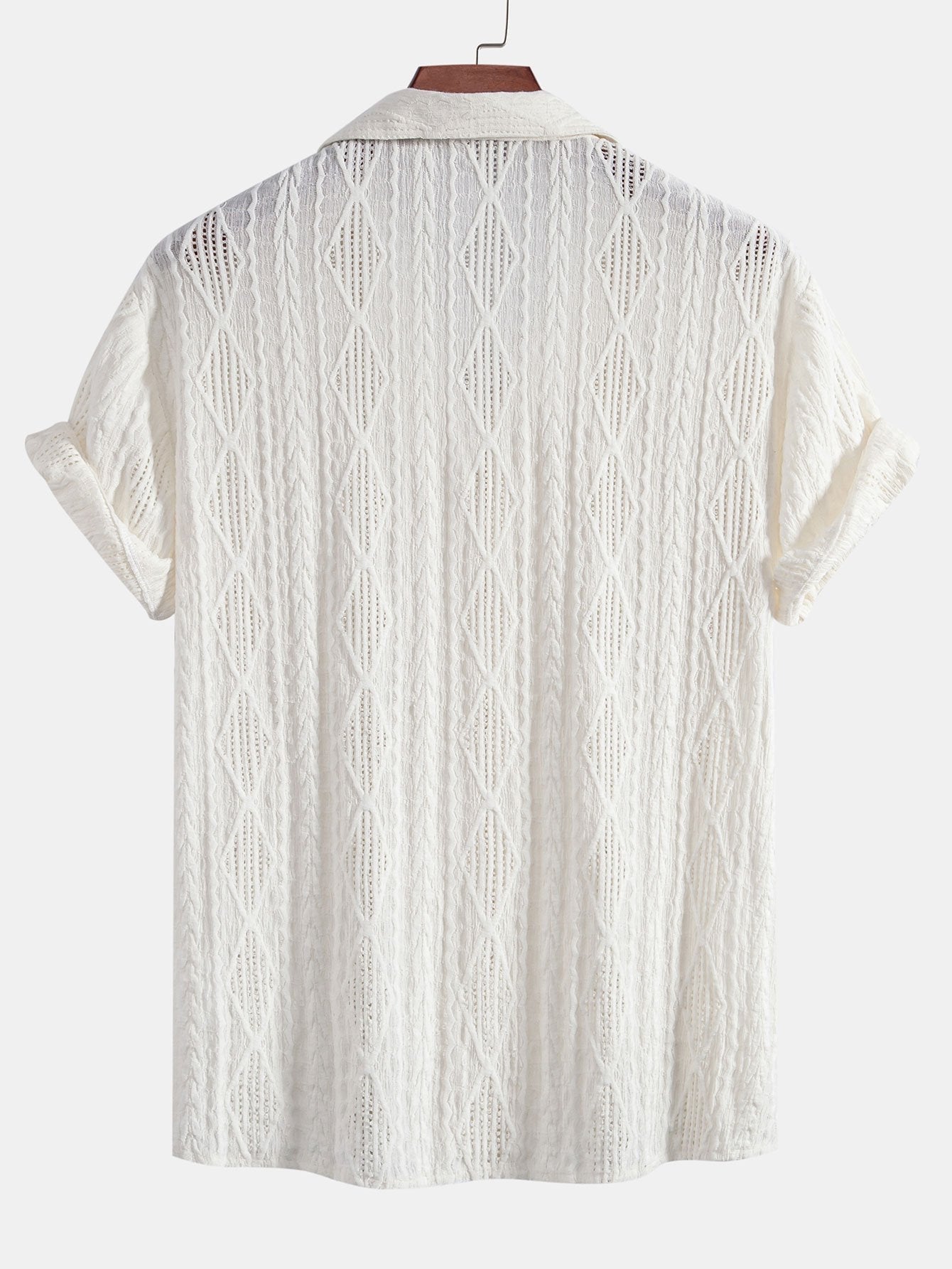 Geometrisches Jacquard Eyelet Cuban Hemd & Shorts aus Leinen-Baumwoll-Mischung