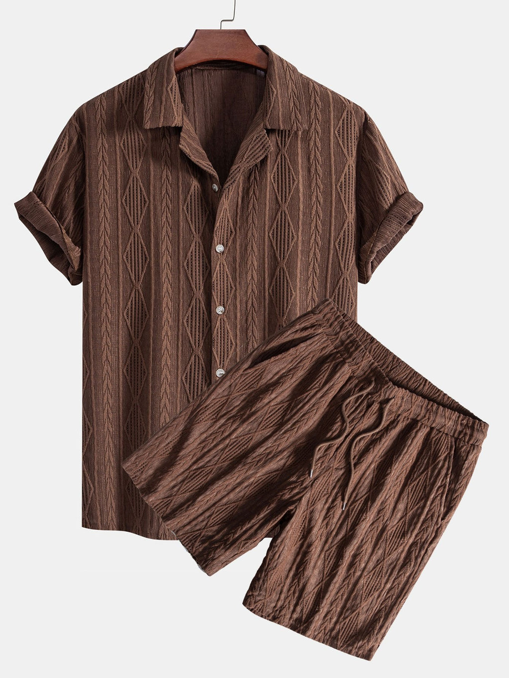 Geometrisches Jacquard-Kubanisches Hemd mit Ösen & strukturierte Shorts mit Futter