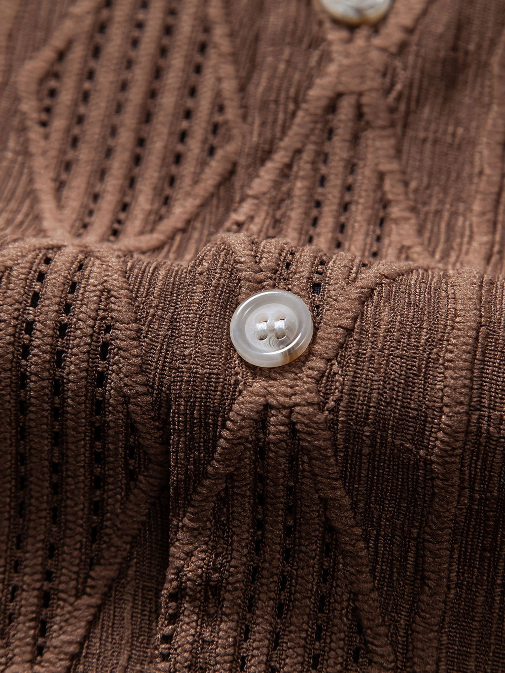 Geometrisches Jacquard Eyelet Cuban Hemd & Shorts aus Leinen-Baumwoll-Mischung