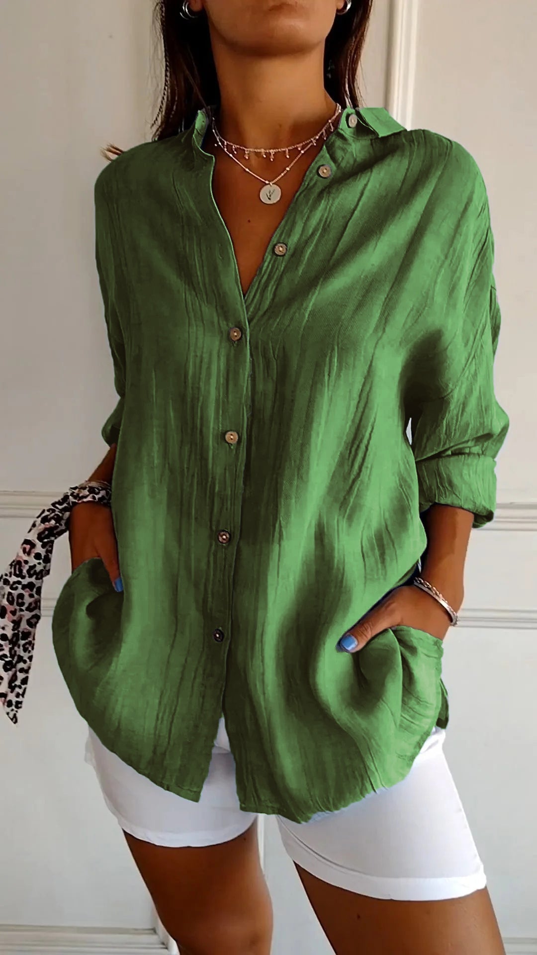 Beate | Damen Oversize Leinen Hemd Crinkle – Lässiges Leinenhemd Knopfleiste Sommer 2026