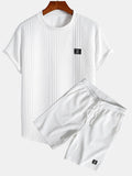 Kurzärmeliges geometrisches Jacquard-T-Shirt mit abgerundetem Saum & Shorts