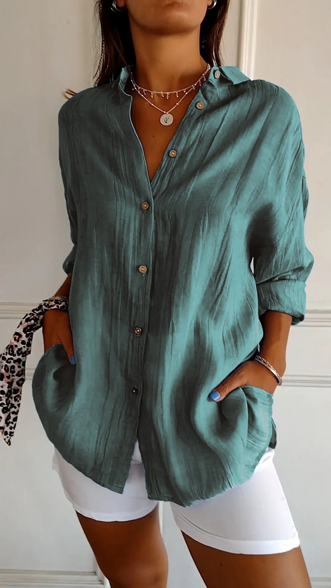 Beate | Damen Oversize Leinen Hemd Crinkle – Lässiges Leinenhemd Knopfleiste Sommer 2026