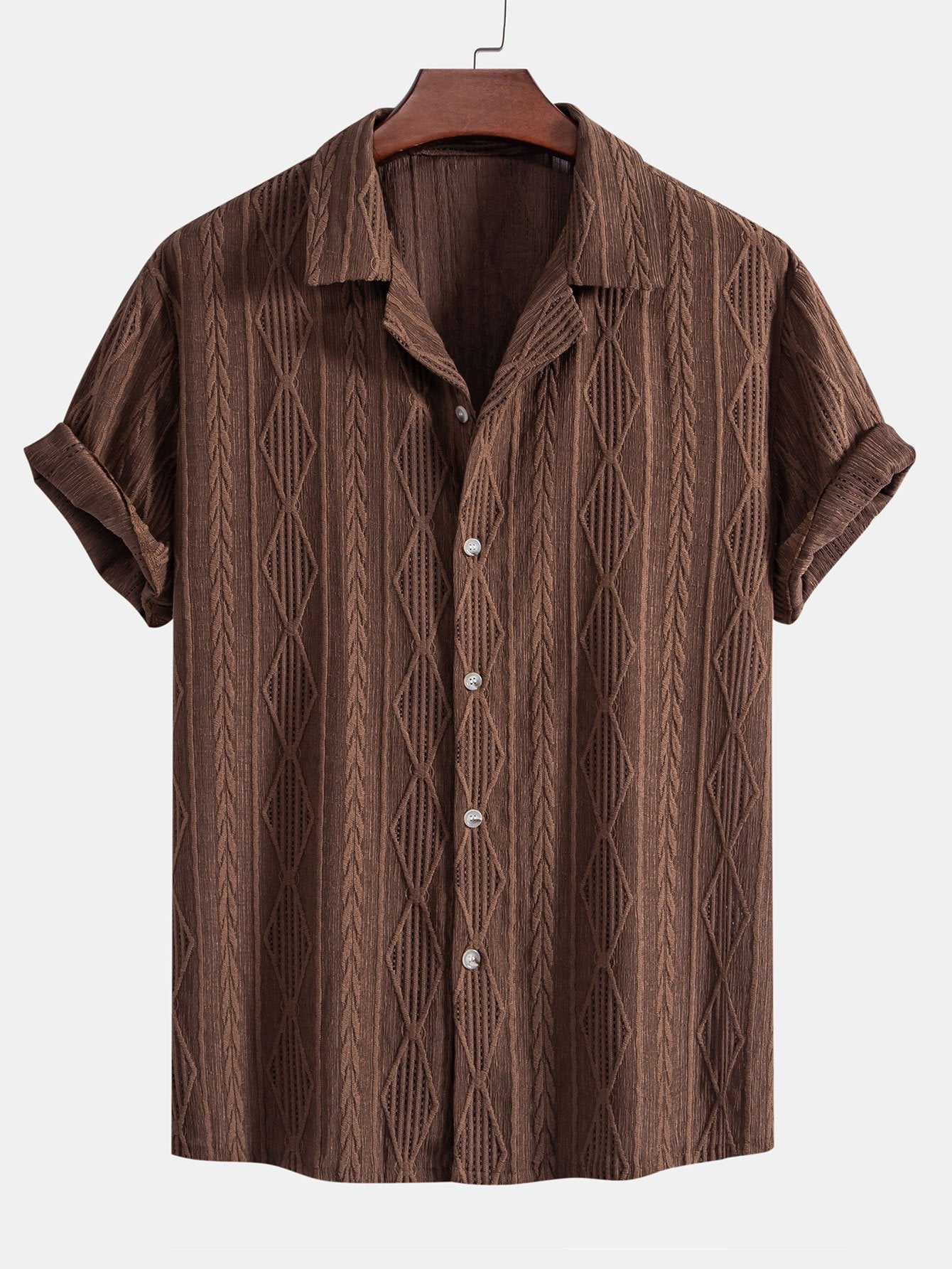 Geometrisches Jacquard-Kubanisches Hemd mit Ösen & strukturierte Shorts mit Futter