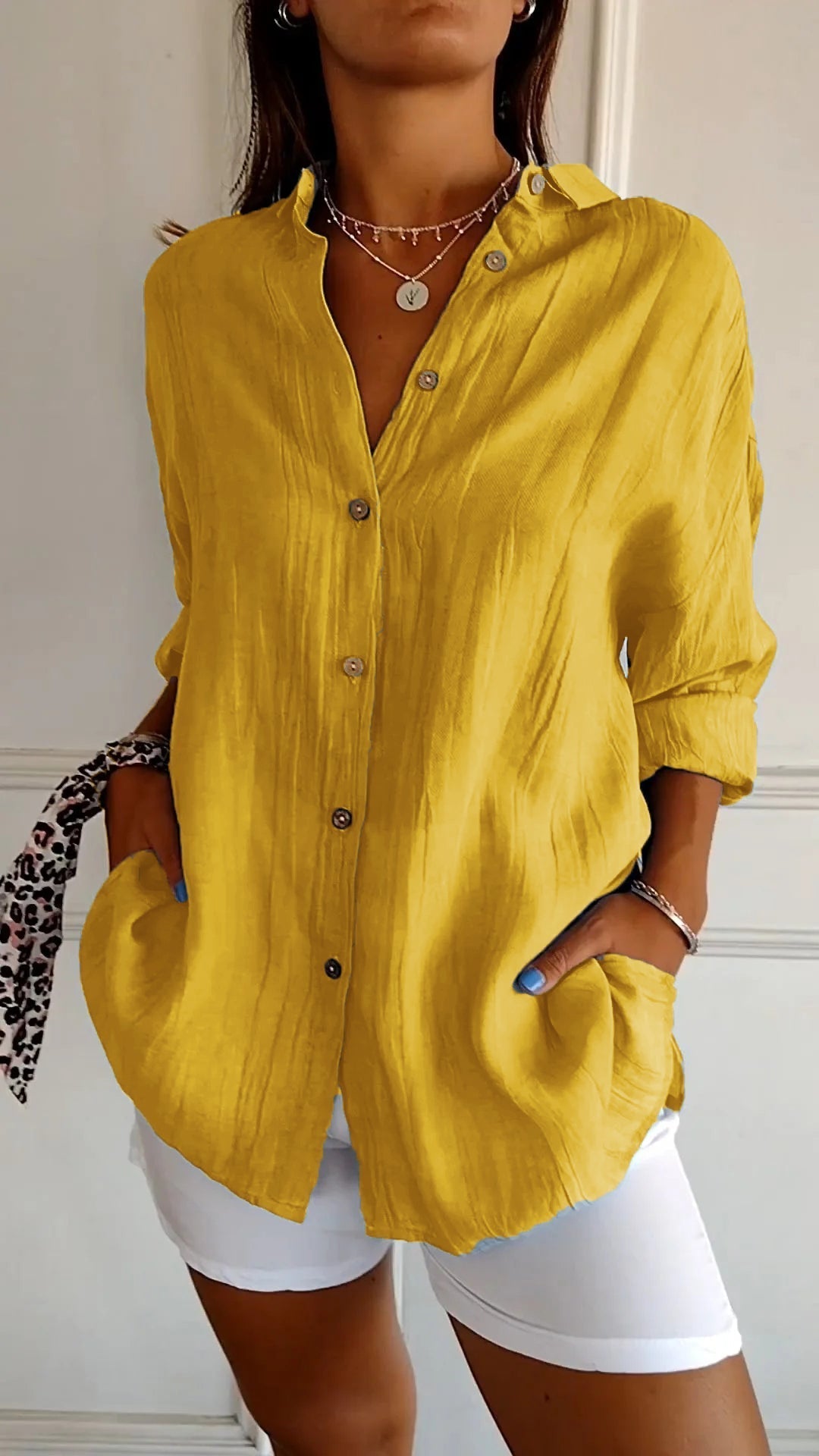 Beate | Damen Oversize Leinen Hemd Crinkle – Lässiges Leinenhemd Knopfleiste Sommer 2026