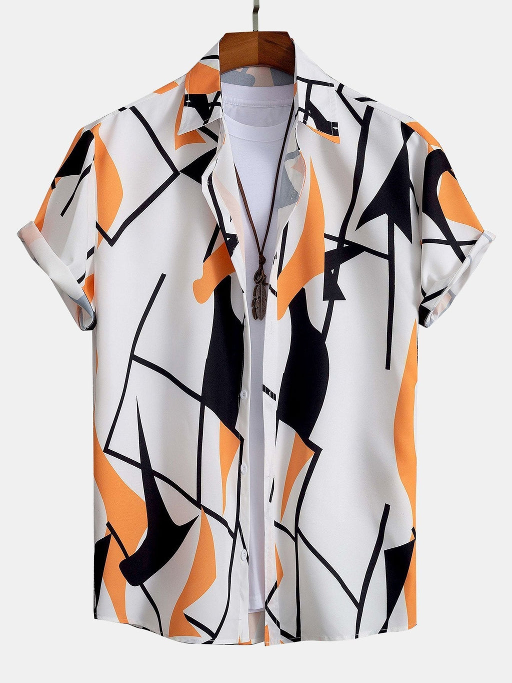 Color Block Abstraktes Print Hemd mit Knöpfen & Badeshorts