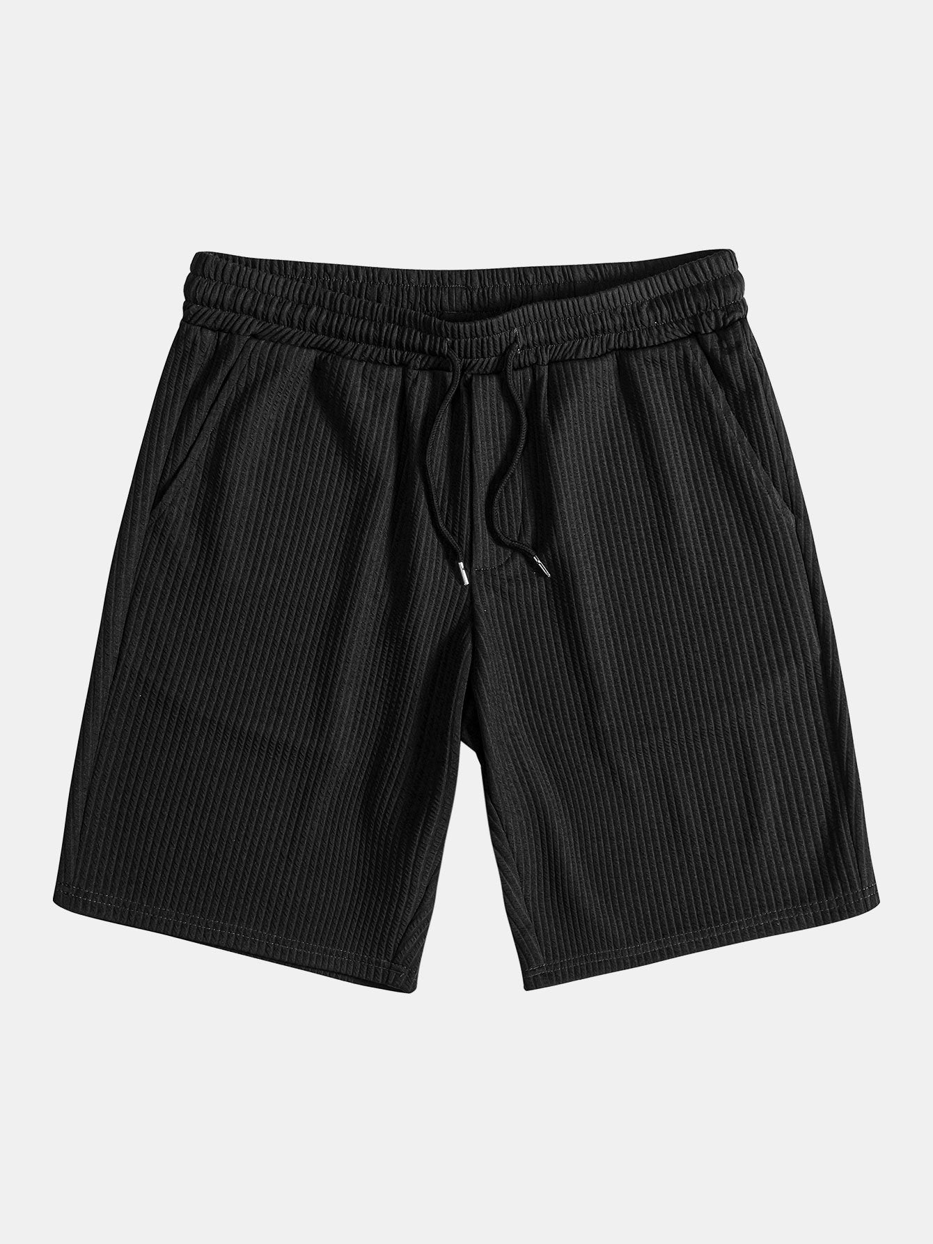 Muscle Fit Geripptes Stehkragen Hemd & Shorts