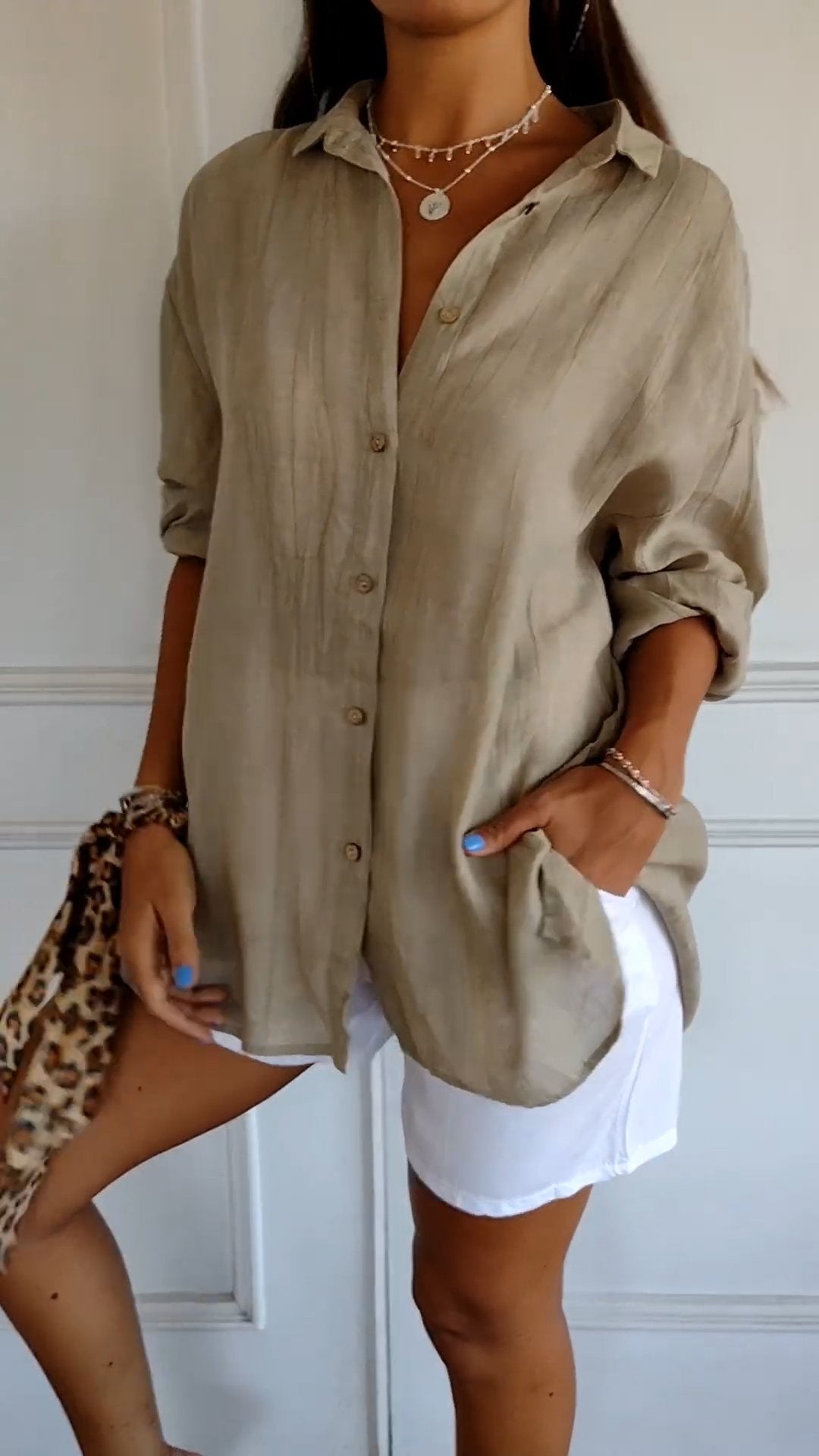 Beate | Damen Oversize Leinen Hemd Crinkle – Lässiges Leinenhemd Knopfleiste Sommer 2026