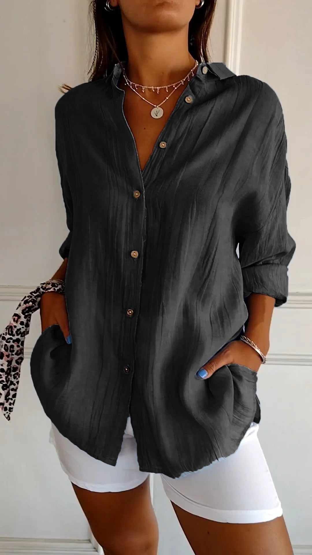 Beate | Damen Oversize Leinen Hemd Crinkle – Lässiges Leinenhemd Knopfleiste Sommer 2026