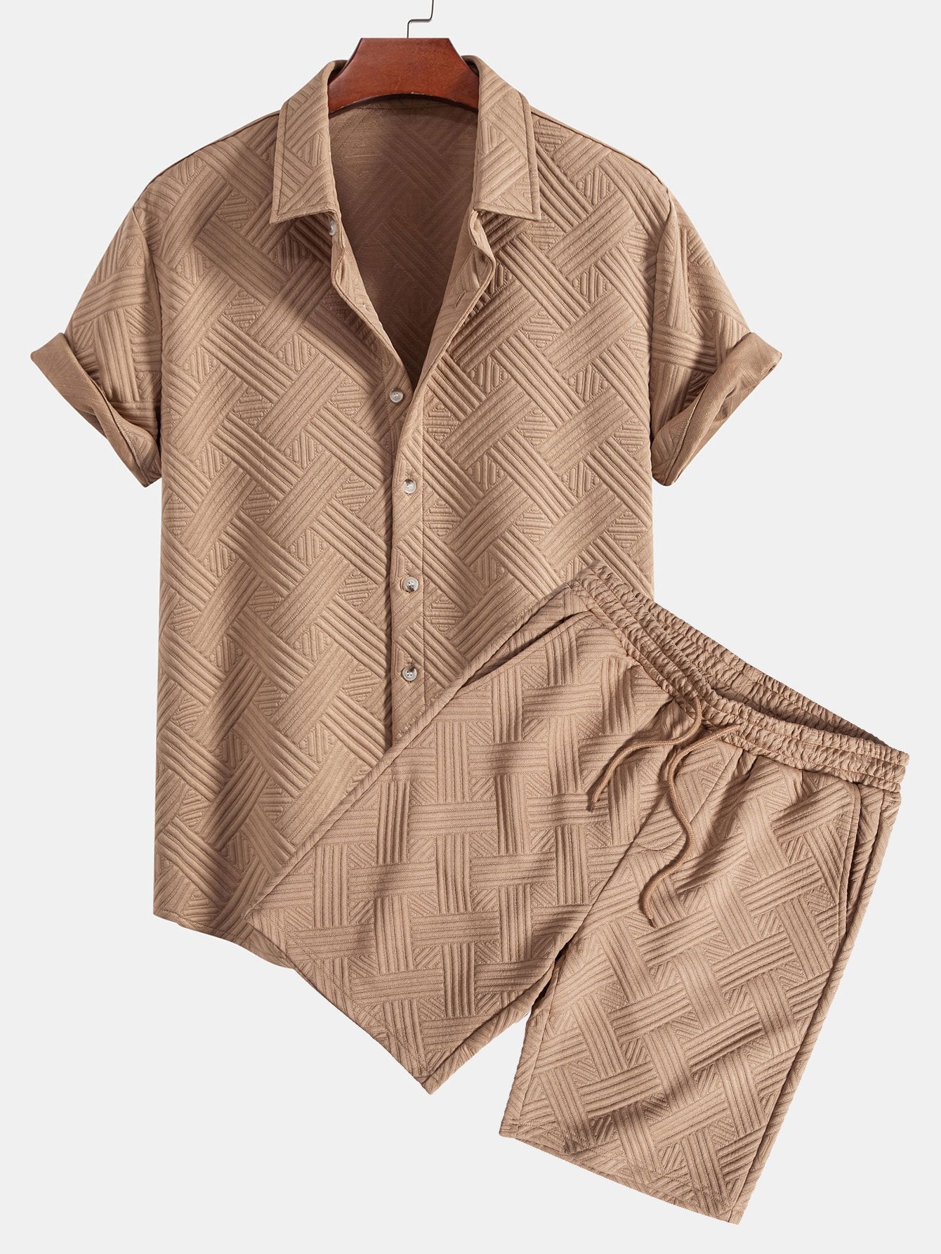Textur Jacquard Hemd & Shorts mit Knopfleiste